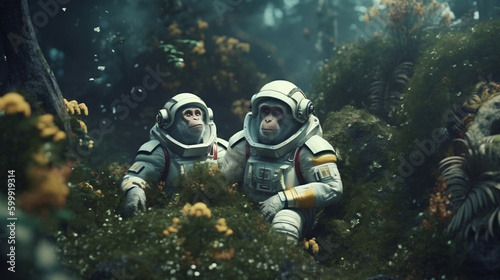 Astronaut Monkeys Exploring Tropical Wild Forests - Fantasy Art