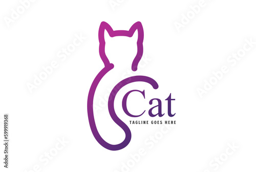 Simple Minimalist Cat Kitty Kitten Logo Design Vector