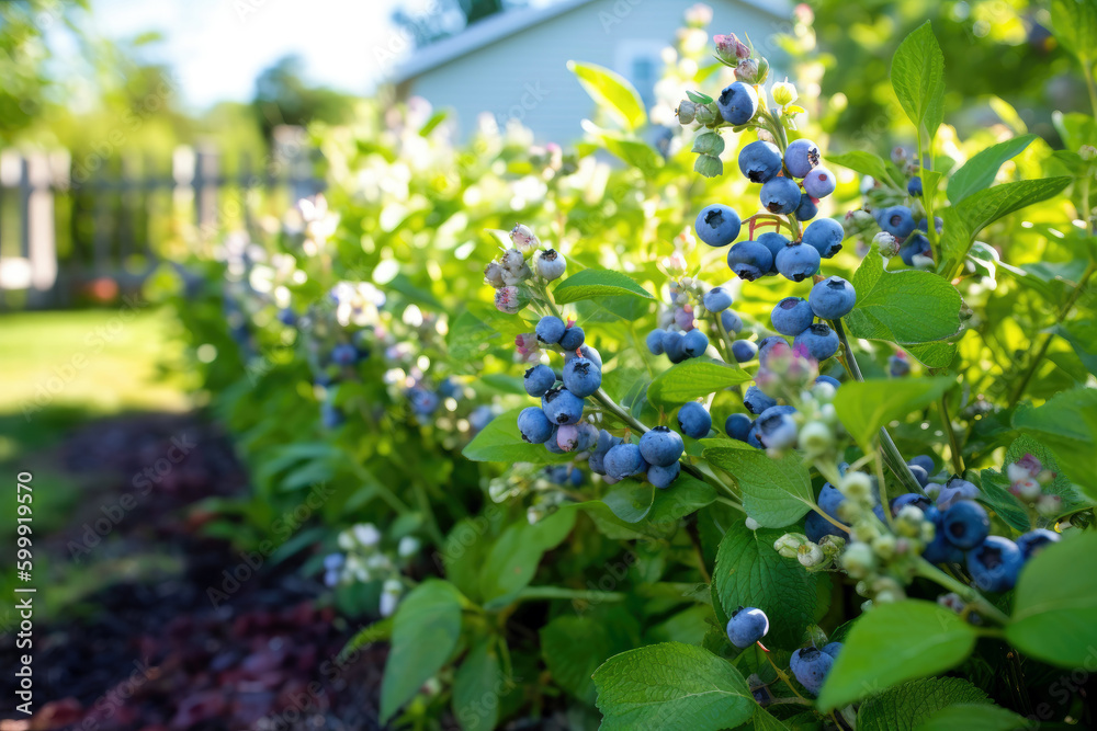 blueberry bushes thriving in a garden, Generative AI blueberry bushes thriving in a garden, Generative AI