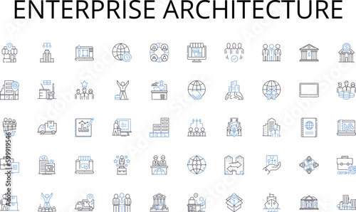 Enterprise architecture line icons collection. Majestic, Scenic, Peaks, Serenity, Summit, Wilderness, Adventure vector and linear illustration. Summit,Panorama,Solitude outline signs set