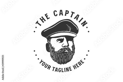 Vintage Mustache Man with Officer Uniform Hat for World War Army General Commander Military illustration logo