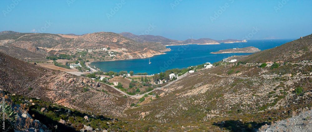 Panoramic of the island of Patmos, Greece
