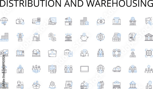 Distribution and warehousing line icons collection. Typography, Layout, Color, Composition, Branding, Illustration, Photography vector and linear illustration. Vector,Texture,Animation outline signs