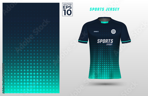 T-shirt sport design template for soccer jersey with halftone background. Sport uniform in front view. Tshirt mock up for sport club. Vector Illustration