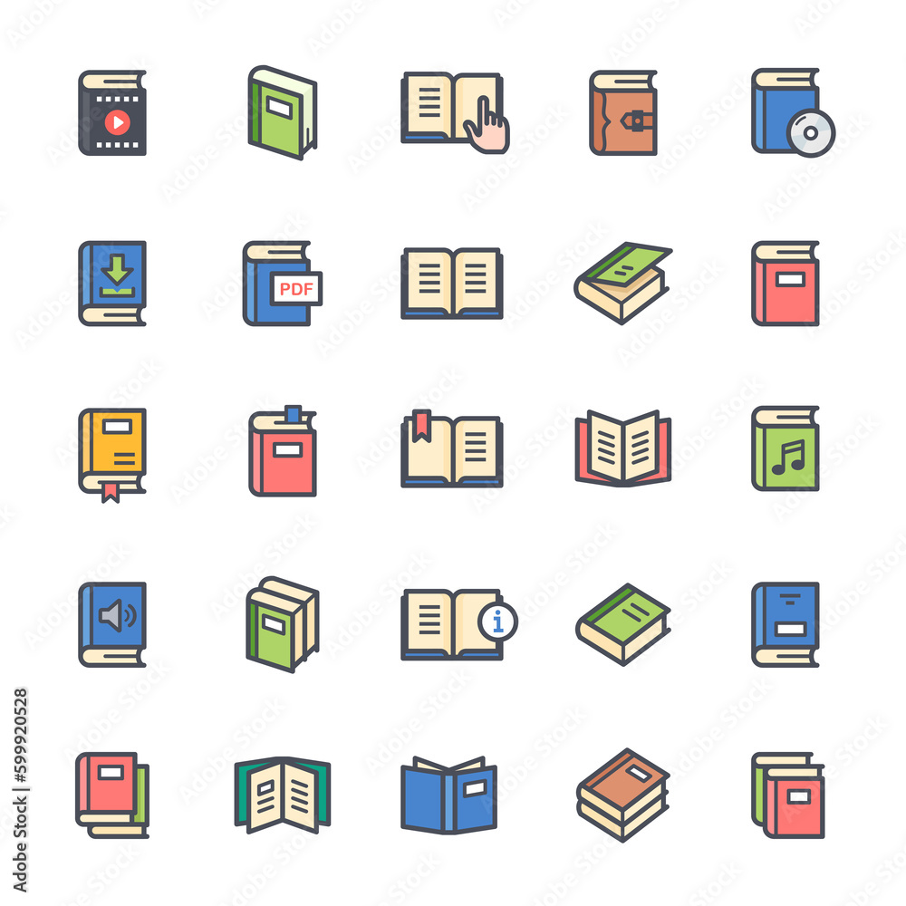 Icon set - book full color outline stroke Icon set - book full color outline stroke