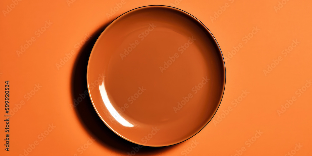 pefect empty plate on flat orange background, Generative AI pefect empty plate on flat orange background, Generative AI