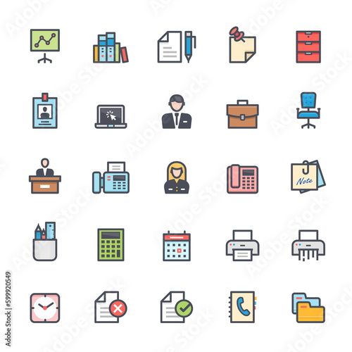 Icon set - office and stationary full color outline stroke