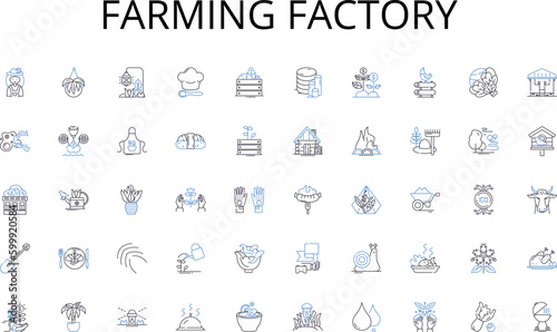 Farming factory line icons collection. Productivity, Workflow, Focus, Time-management, Automation, Prioritization, Multitasking vector and linear illustration. Organization,Deadlines,Distractions