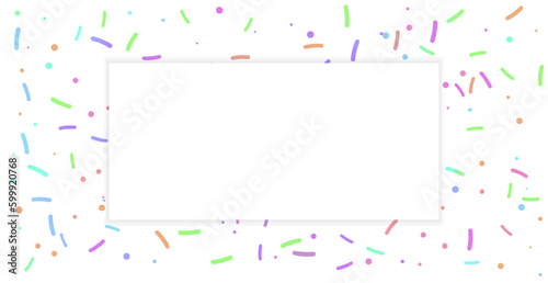 Colorful donut or cake glaze seamless pattern with sprinkle topping with white paper frame. Vector