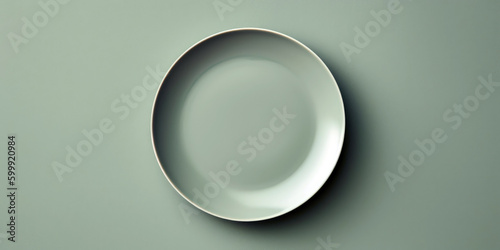 pefect empty plate on flat sage green background, Generative AI