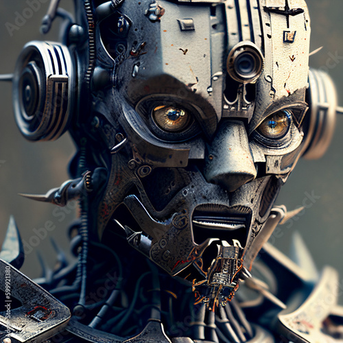 The face of a humanoid robot. Created with Generative AI. © LooBeRe