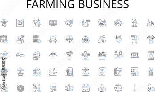 Farming business line icons collection. Expression, Creativity, Imagination, Artistry, Communication, Inspiration, Linguistics vector and linear illustration. Persuasion,Narration,Exploration outline