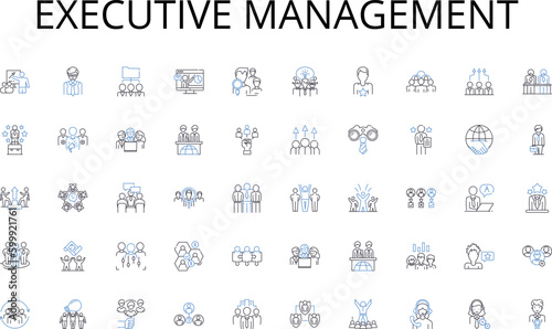 Executive management line icons collection. Strategy, Planning, Execution, Brand, Analysis, Sales, Research vector and linear illustration. Digital,Advertising,Communication outline signs set