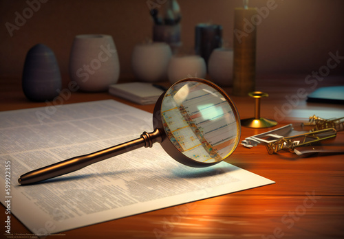 a magnifying glass is sitting on a paper spreadsheet of statistics