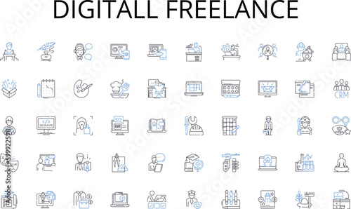 Digitall Freelance line icons collection. Congregation, Horde, Cluster, Multitude, Gathering, Assembly, Mass vector and linear illustration. Mob,Swarm,Throng outline signs set