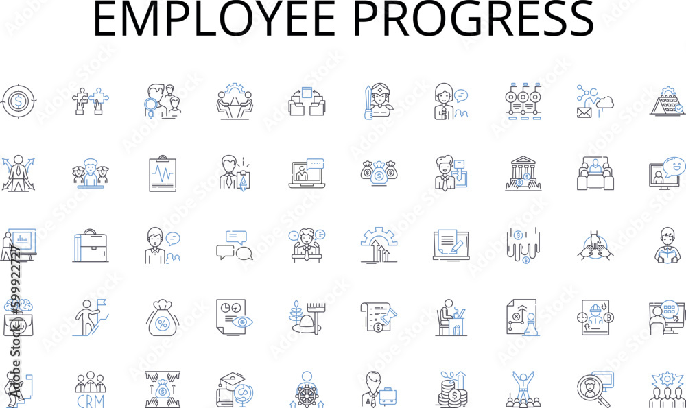 Employee progress line icons collection. Extraction, Analysis, Patterns, Insights, Algorithms, Clustering, Classification vector and linear illustration. Prediction,Regression,Association outline