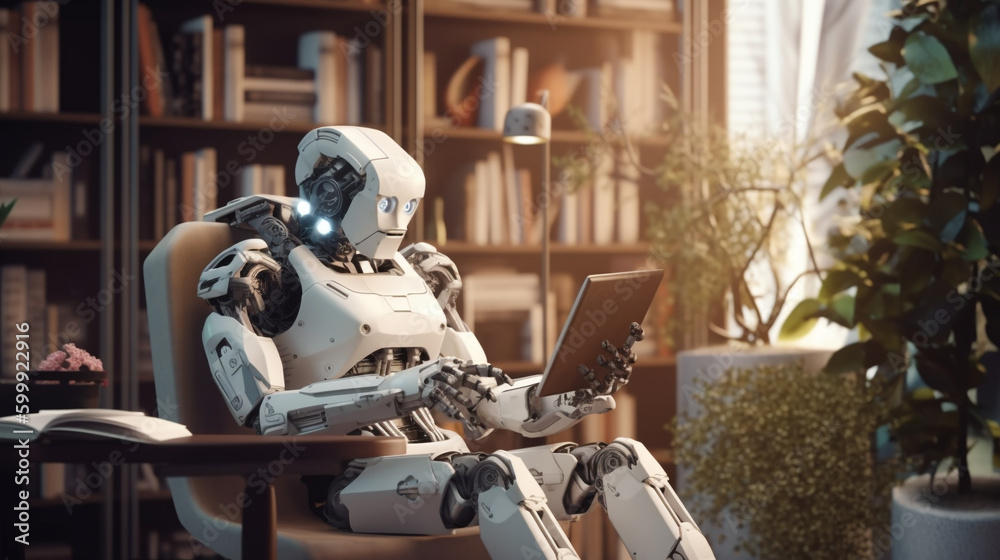 AI robot reading book, AI robot learning AI robot reading book, AI robot learning