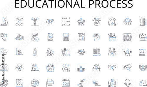 Educational process line icons collection. teamwork, synergy, coordination, communication, productivity, planning, brainstorming vector and linear illustration. cohesion,alignment,delegation outline