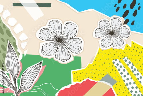 Beautiful floral paper art styles vector illustration