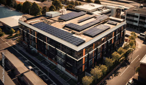 commercial building with solar panels on roof