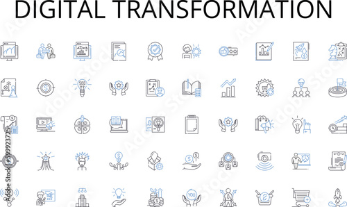 Digital Transformation line icons collection. Spectrometer, Microscope, Telescope, Bunsen Burner, Beaker, Pipette, Centrifuge vector and linear illustration. Petri Dish,Retort Stand,Thermometer