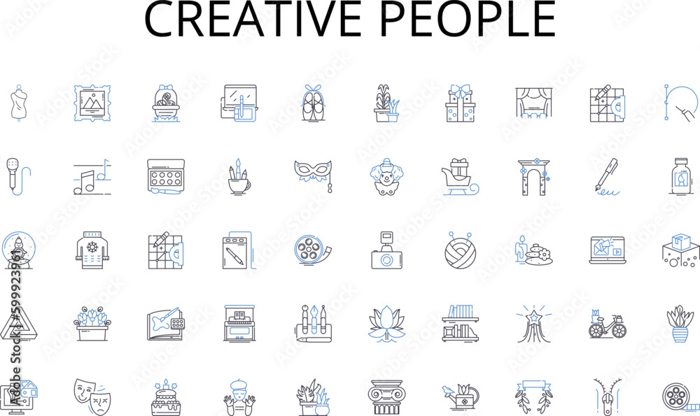Creative people line icons collection. Visionary, Accountability, Strategic, Integrity, Communication, Ethics, Empathy vector and linear illustration. Resilience,Teamwork,Adaptability outline signs