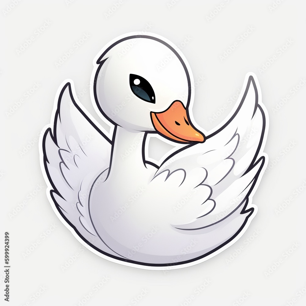 Obraz premium A cute chibi Mute Swan sticker with a white background, radiating adorable and lovable vibes. The chibi Mute Swan is depicted in a small and super deformed style, cute duck sticker, Generative AI