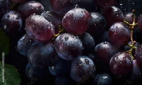 a bunch of grapes with water droplets on them are shown. generative ai