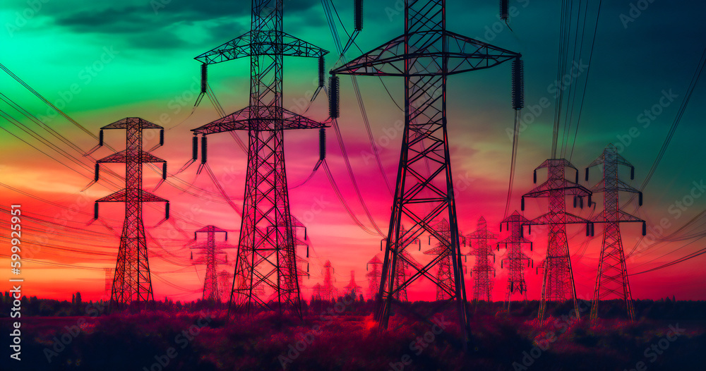 Naklejka premium an image is shown of a group of electricity pylons