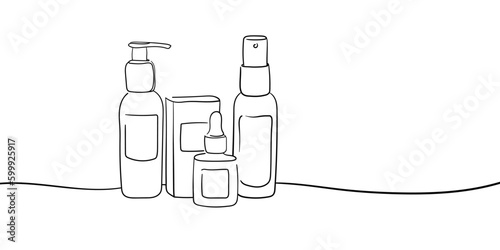 Mascara cosmetics outline. Eyeliner makeup continuous one line drawing. Decorative product cosmetics on white background