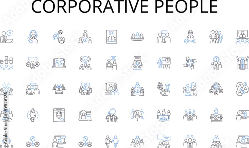 Corporative people line icons collection. Valuation, Assessment, Estimation, Evaluation, Appraisement, Inspection, Rating vector and linear illustration. Calculation,Pricing,Grading outline signs set photo