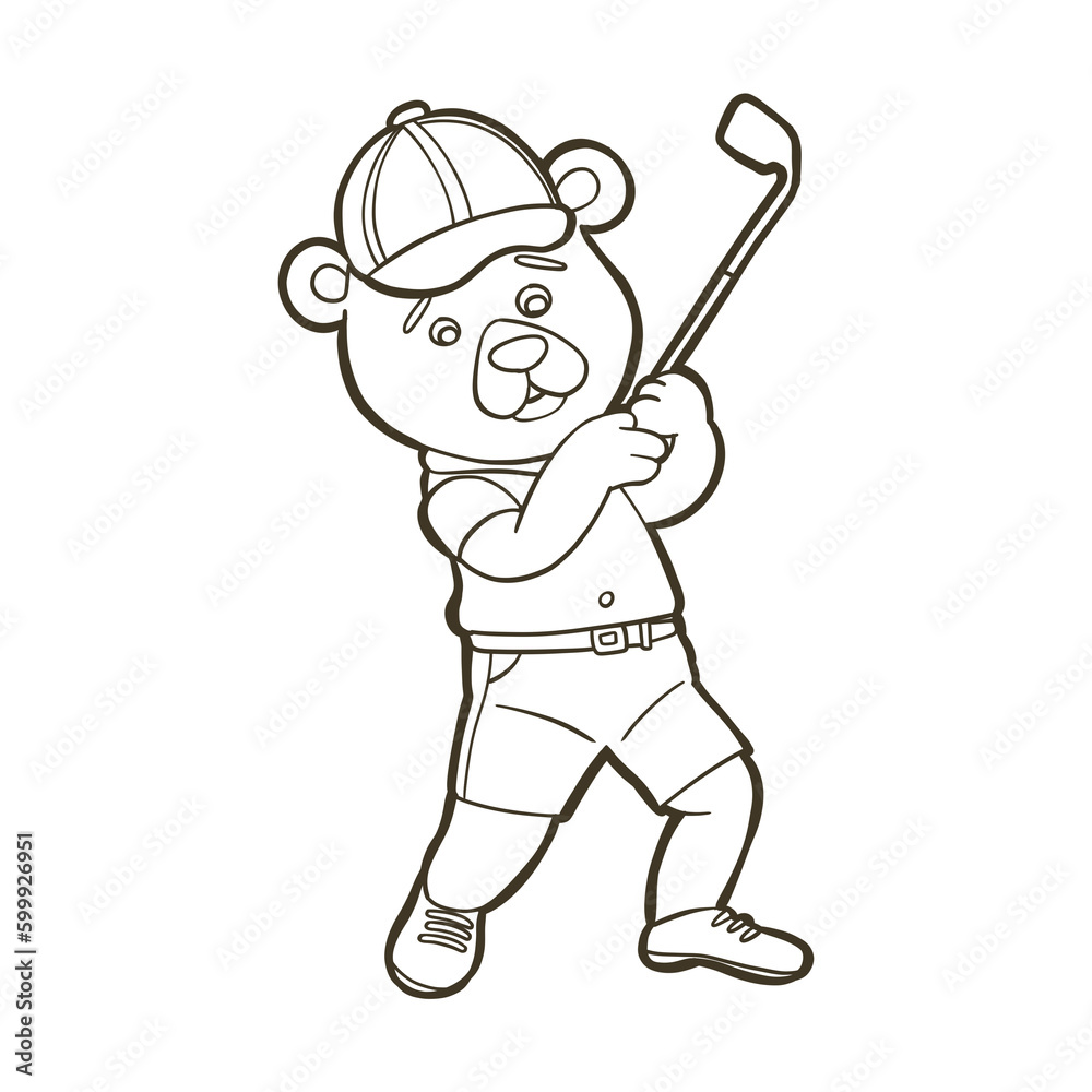sport funny animal  bear  playing golf