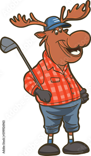 sport funny animal  moose playing golf