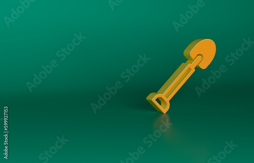 Orange Shovel icon isolated on green background. Gardening tool. Tool for horticulture, agriculture, farming. Minimalism concept. 3D render illustration © Kostiantyn