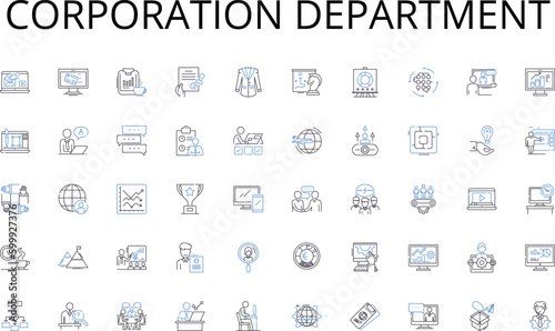 Corporation department line icons collection. pace, audio, conversations, community, communication, connection, voice vector and linear illustration. rooms, chat, nerking outline signs set