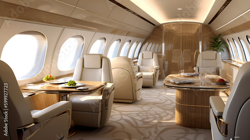 Luxury interior modern business jet. AI generated