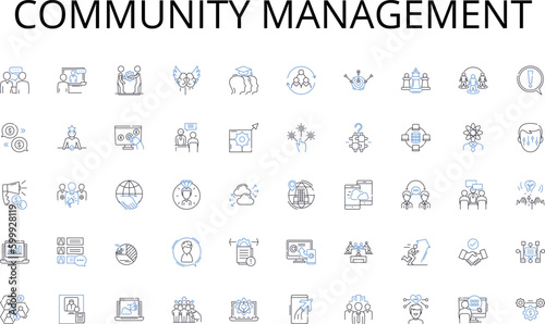 Community management line icons collection. Sustainable, Green, Conservation, Renewable, Awareness, Ethical, Carbon-neutral vector and linear illustration. Responsible,Clean,Biodiversity outline signs