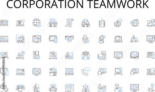 Corporation teamwork line icons collection. Ambition, Achievement, Target, Planning, Success, Strategy, Objective vector and linear illustration. Milest,Determination,Motivation outline signs set