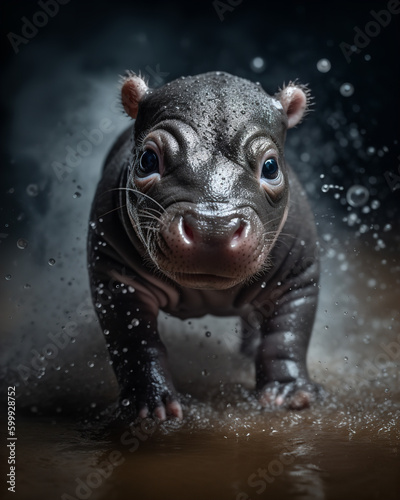 baby hippo running Generative AI