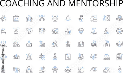 Coaching and mentorship line icons collection. Clothing, Apparel, Fashion, Style, Textile, Design, Tailoring vector and linear illustration. Sewing,Fashionable,Modern outline signs set