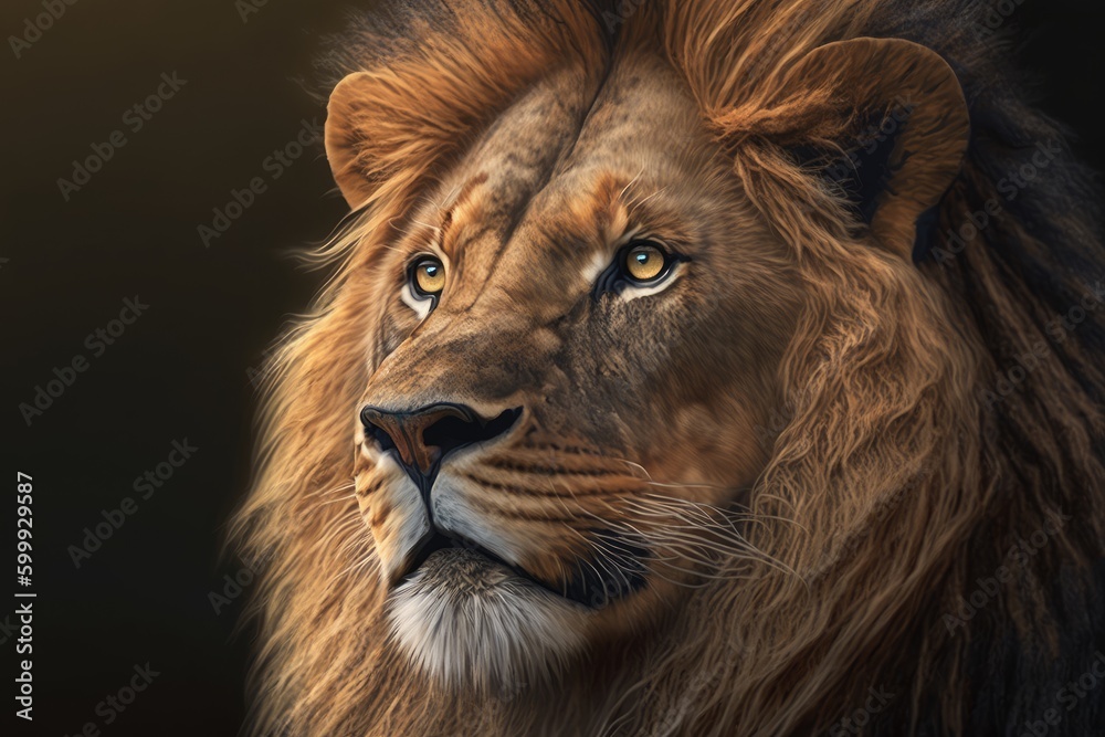 Portrait of a big male lion in the wild, side view