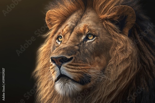Portrait of a big male lion in the wild  side view
