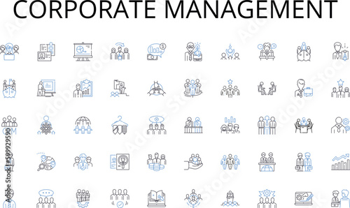 Corporate Management line icons collection. Online, Cyber, Tech-savvy, Social, Media-literate, Internet, Web-wise vector and linear illustration. Digital,Netizens,Connected outline signs set