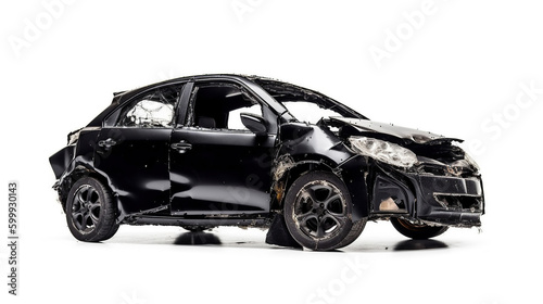 car destroyed isolated on white background car accident for insurance business concept  generative ai