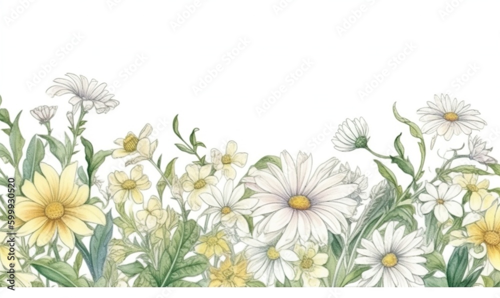 a drawing of a field of daisies and daisies. generative ai a drawing of a field of daisies and daisies. generative ai