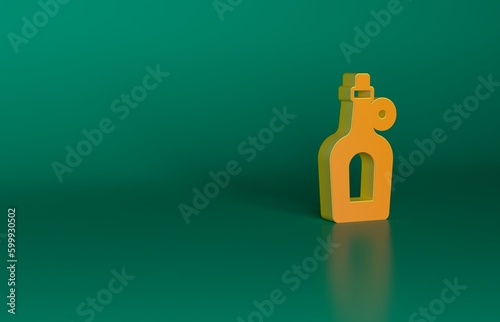 Orange Bottle of maple syrup icon isolated on green background. Minimalism concept. 3D render illustration