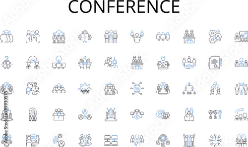 Conference line icons collection. Sweltering, Scorching, Sizzling, Burning, Blistering, Torrid, Roasting vector and linear illustration. Oppressive,Melting,Hottest outline signs set