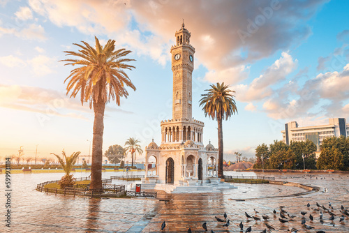 Izmir, located on the Aegean coast of Turkey, is a vibrant city with many landmarks, one of which is the clocktower in Konak Square. photo