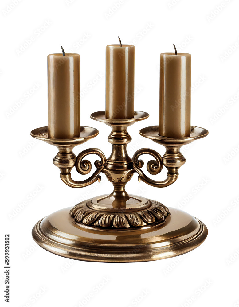 Antique brass candlestick on transparent background, created with generative AI Antique brass candlestick on transparent background, created with generative AI