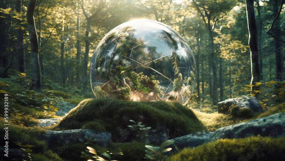 an earth globe in the forest
